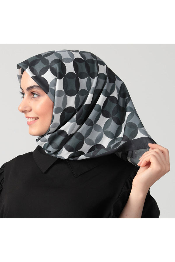 Pamuk İpek Eşarp - Ring Desen - Siyah