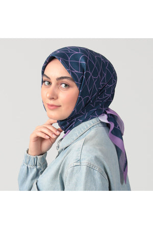 Pamuk Ipek Eşarp - Geometrik Desen - Mor