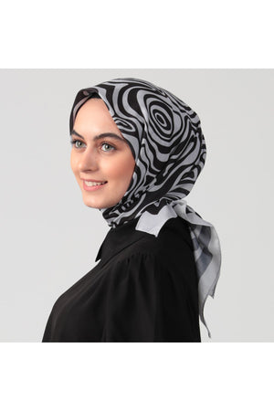 Pamuk İpek Eşarp - Helezon Desen - Gri