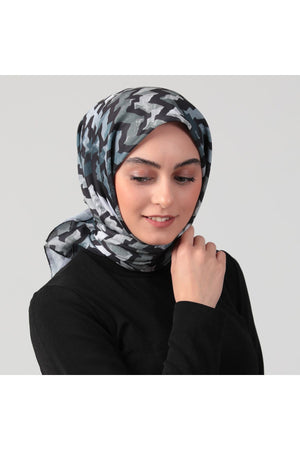 Pamuk İpek Eşarp - Zigzag Desen - Füme