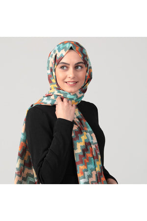 Pamuk İpek Şal - Zigzag Desen - Çağla