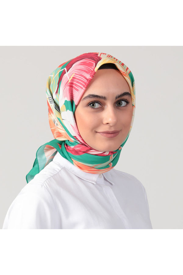 Pamuk İpek Eşarp - Tropik Desen - Benetton
