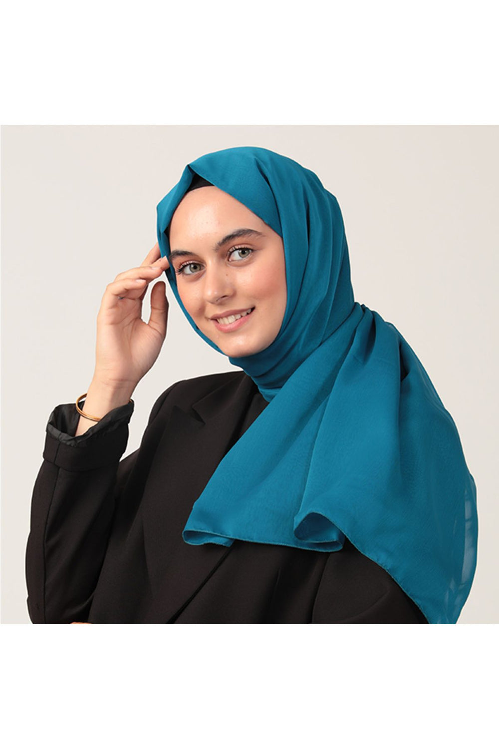 Janjanlı Şifon Şal - Petrol Mavisi