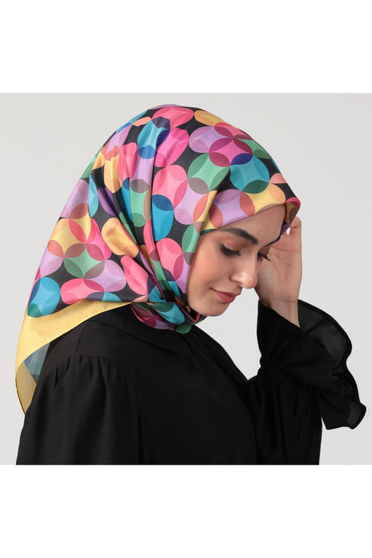 Pamuk Ipek Eşarp - Ring Desen - Sarı