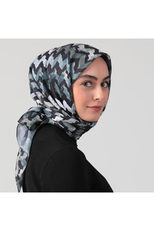 Pamuk İpek Eşarp - Zigzag Desen - Füme