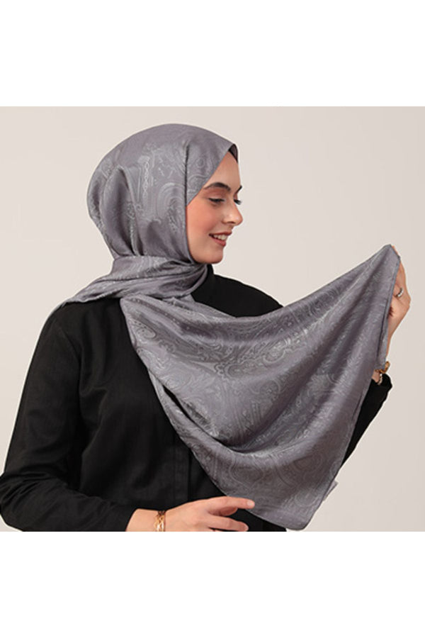 İpeksi Çift Taraflı Jakar Şal - Hint - Antrasit Mavi
