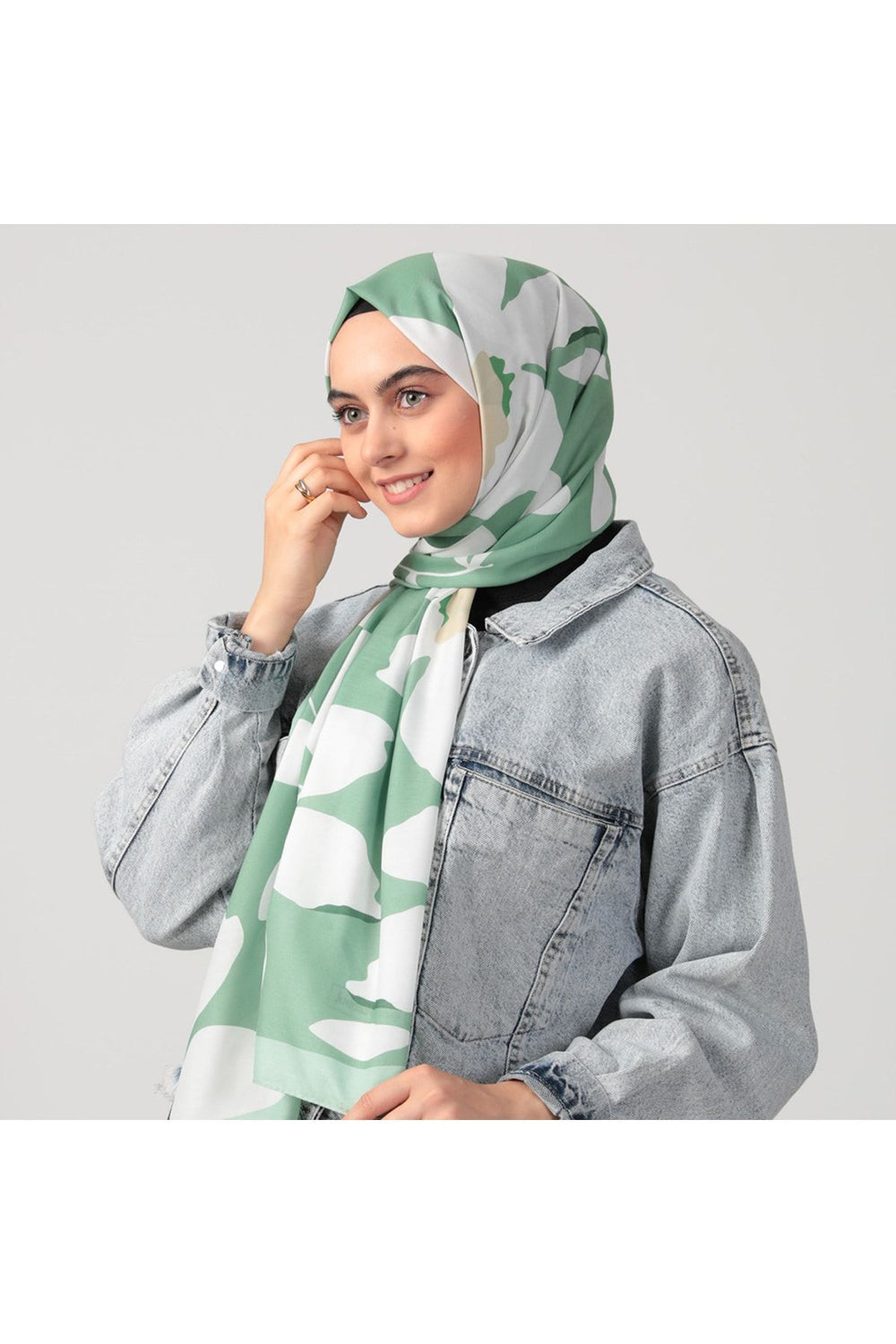 Pamuk İpek Şal - Açelya Desen - Çimen