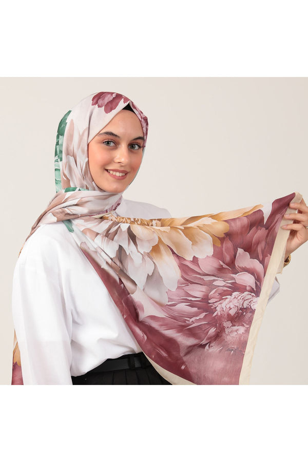 Pamuk İpek Şal - Lotus Desen - Bordo