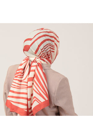 Pamuk İpek Şal - Çizgi Desen - Kiremit