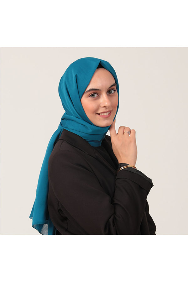Janjanlı Şifon Şal - Petrol Mavisi