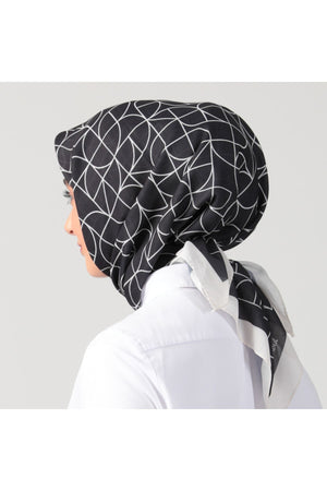 Pamuk İpek Eşarp - Geometrik Desen - Siyah