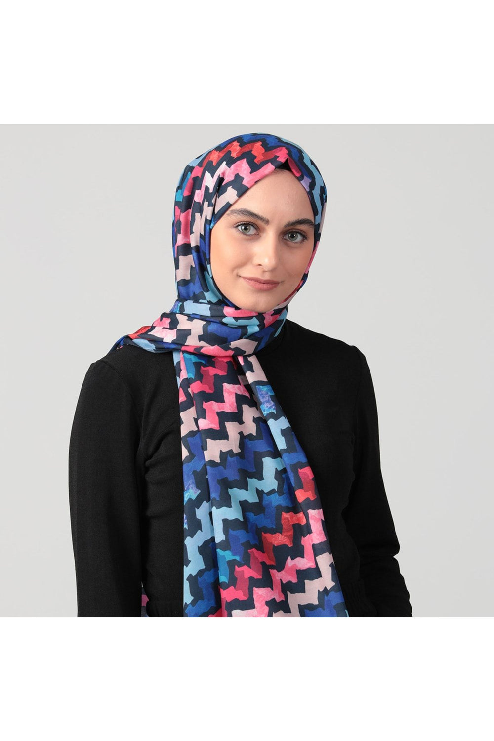 Pamuk Ipek Şal - Zigzag Desen - Laci Fuşya