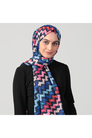 Pamuk Ipek Şal - Zigzag Desen - Laci Fuşya