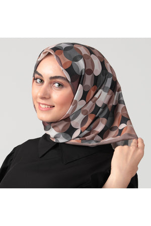 Pamuk Ipek Eşarp - Ring Desen - Kahverengi