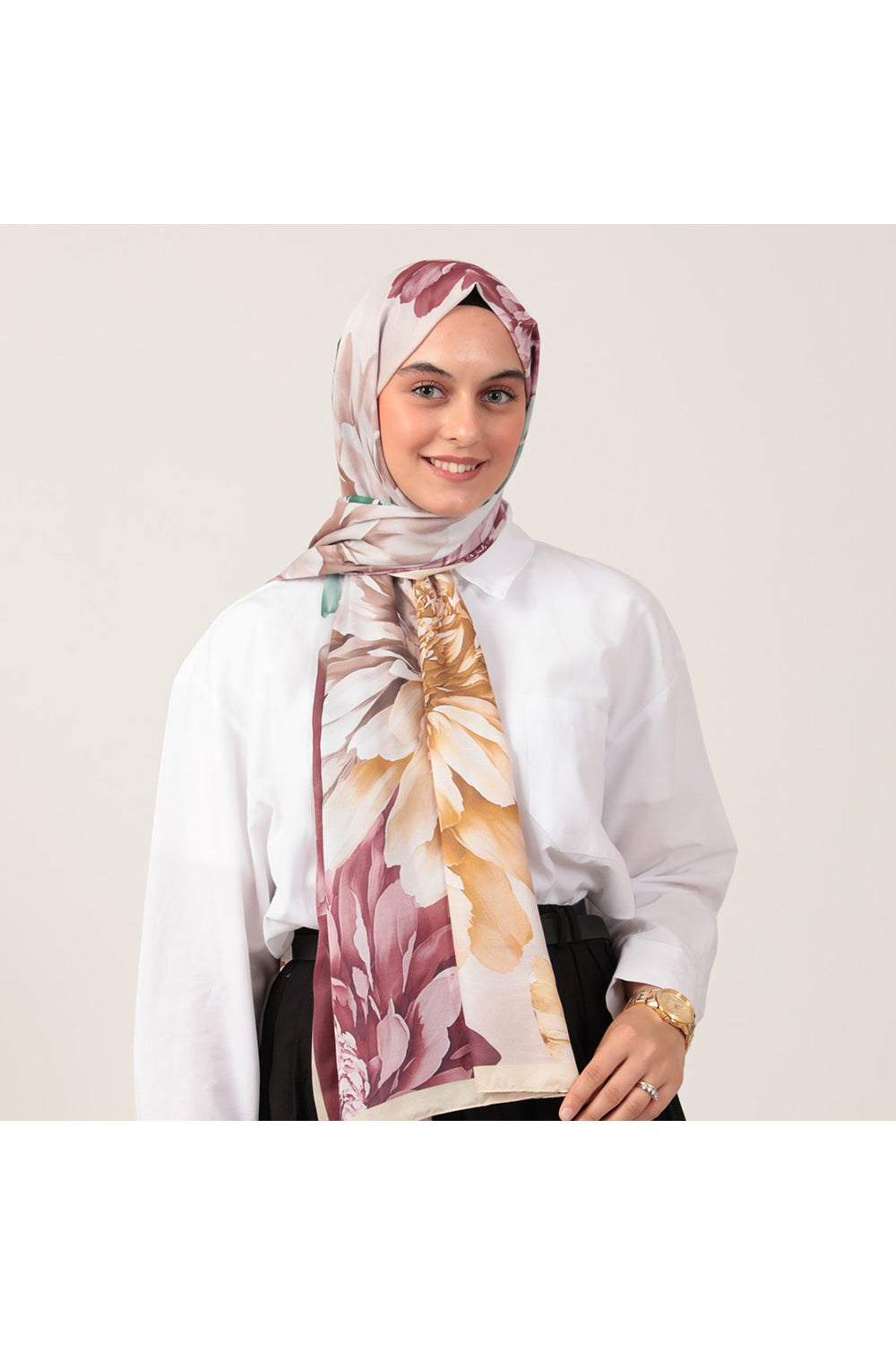 Pamuk İpek Şal - Lotus Desen - Bordo