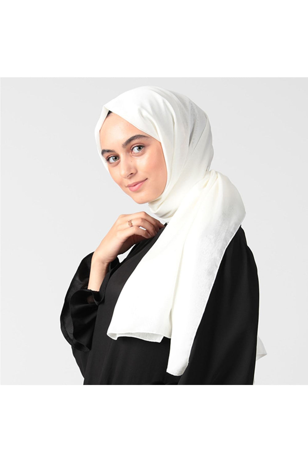 Janjanlı Şifon Şal - Ekru