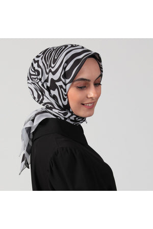 Pamuk İpek Eşarp - Helezon Desen - Gri