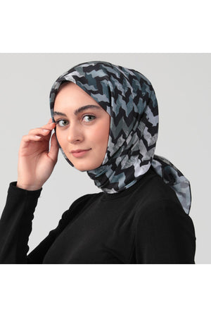 Pamuk İpek Eşarp - Zigzag Desen - Füme