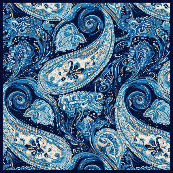 Efilia Desenli Eşarp - Kozmik Paisley - Lacivert