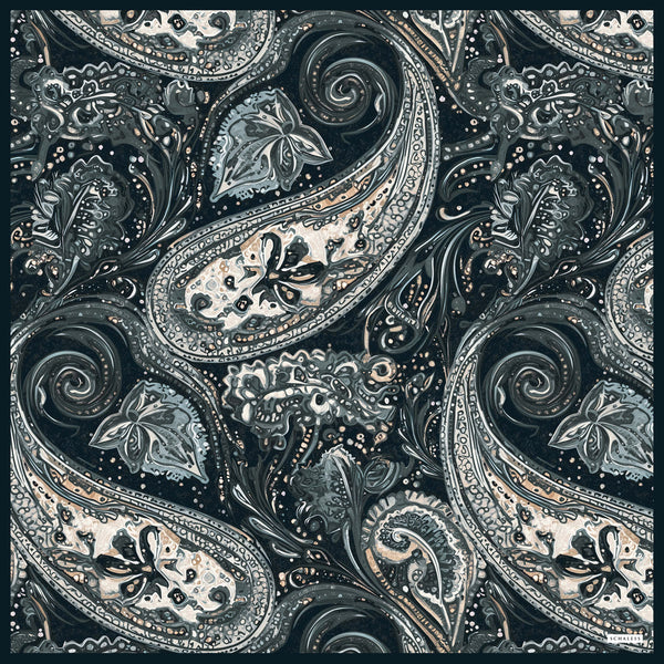 Efilia Desenli Eşarp - Kozmik Paisley - Siyah