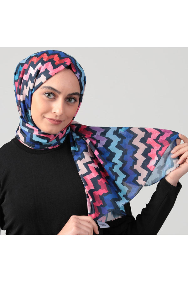 Pamuk Ipek Şal - Zigzag Desen - Laci Fuşya