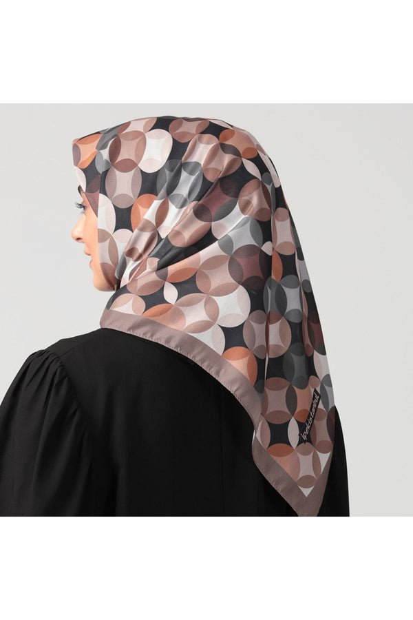 Pamuk Ipek Eşarp - Ring Desen - Kahverengi