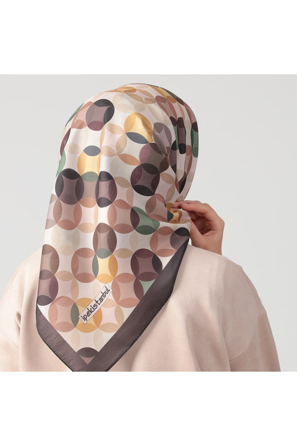 Pamuk Ipek Eşarp - Ring Desen - Koyu Kahve