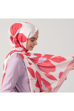 Pamuk İpek Şal - Açelya Desen - Kırmızı