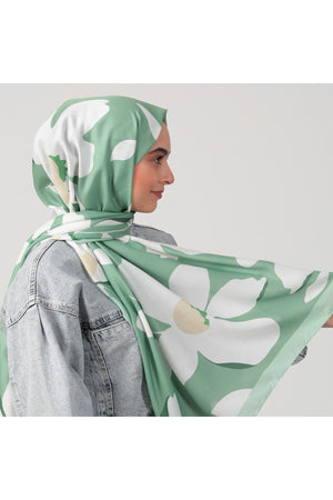 Pamuk İpek Şal - Açelya Desen - Çimen