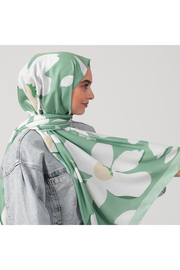 Pamuk İpek Şal - Açelya Desen - Çimen