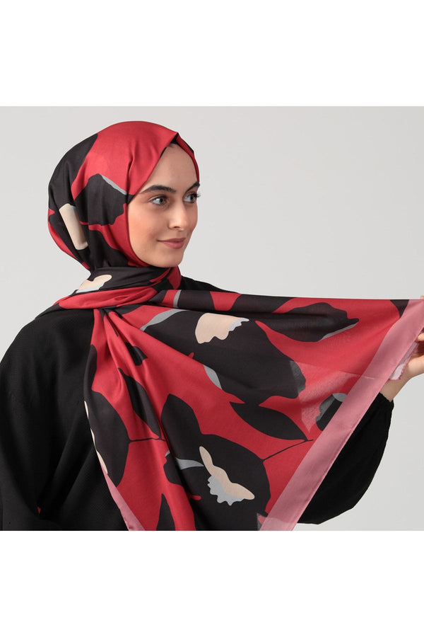 Pamuk İpek Şal - Açelya Desen - Bordo