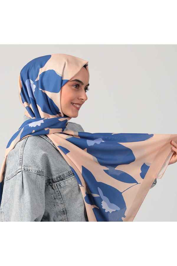 Pamuk İpek Şal - Açelya Desen - Yavruağzı