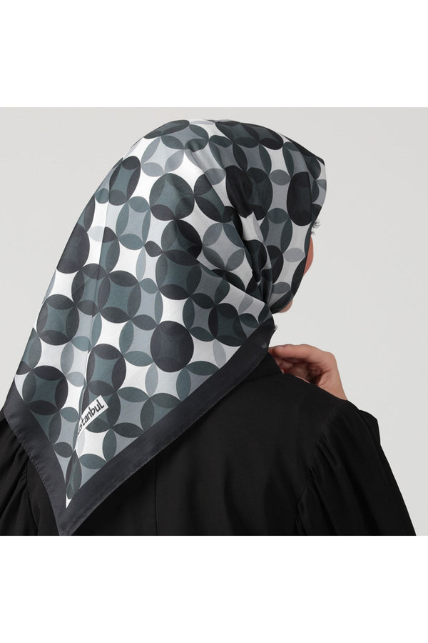 Pamuk İpek Eşarp - Ring Desen - Siyah