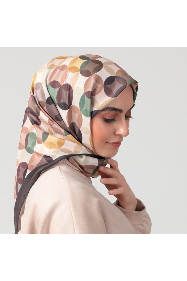 Pamuk Ipek Eşarp - Ring Desen - Koyu Kahve