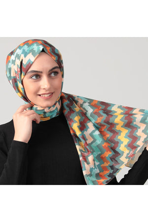 Pamuk İpek Şal - Zigzag Desen - Çağla