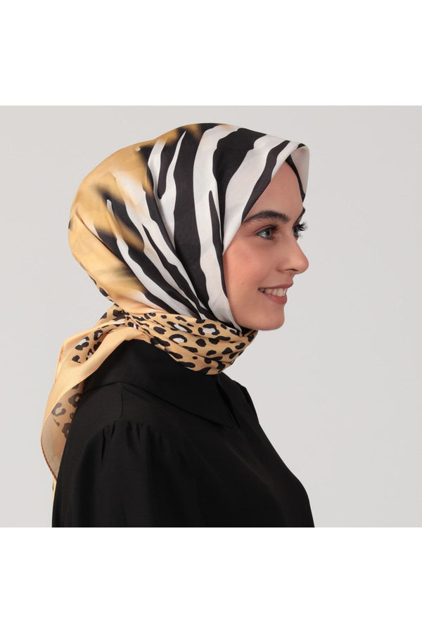 Pamuk İpek Eşarp - Leopar Desen - Sarı