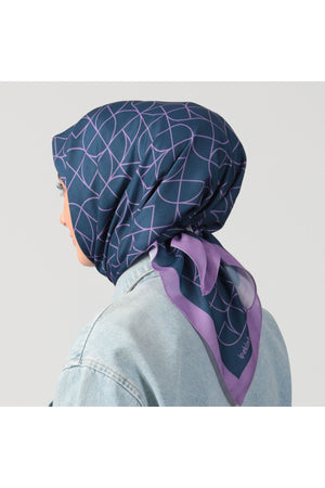 Pamuk Ipek Eşarp - Geometrik Desen - Mor