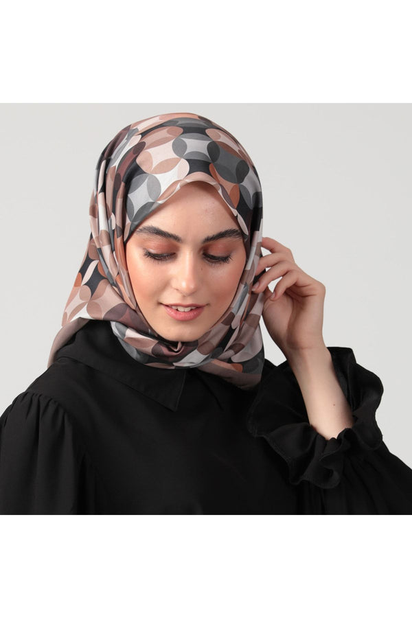 Pamuk Ipek Eşarp - Ring Desen - Kahverengi