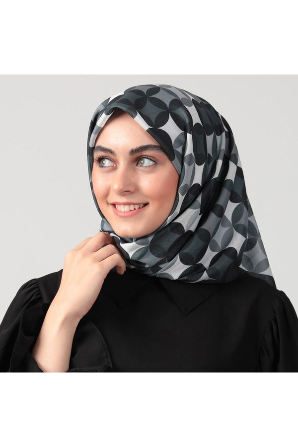 Pamuk İpek Eşarp - Ring Desen - Siyah