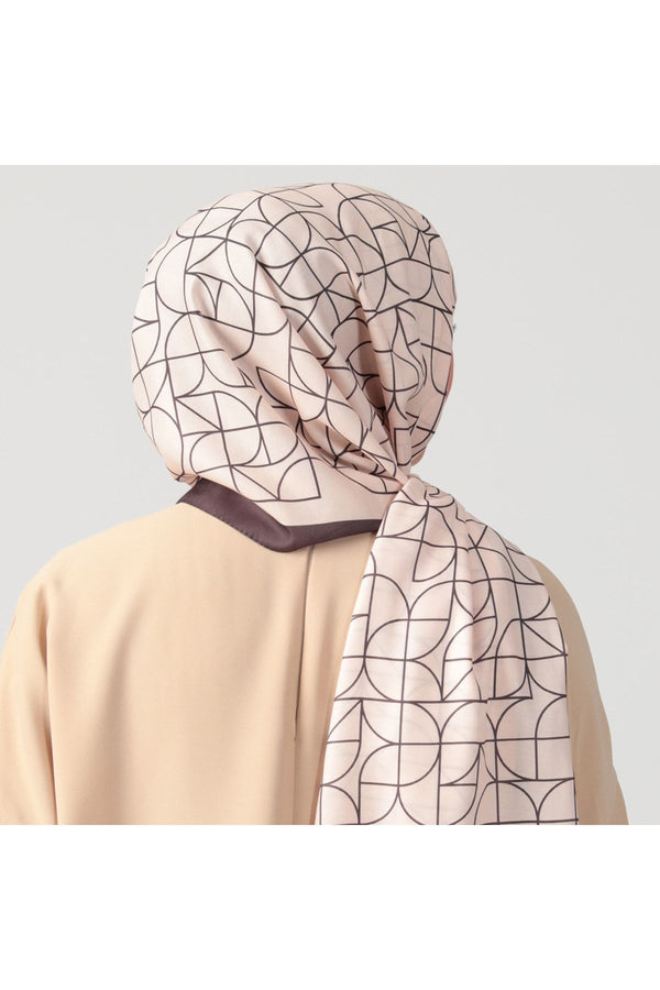 Pamuk Ipek Şal - Geometrik Desen - Acı Kahve