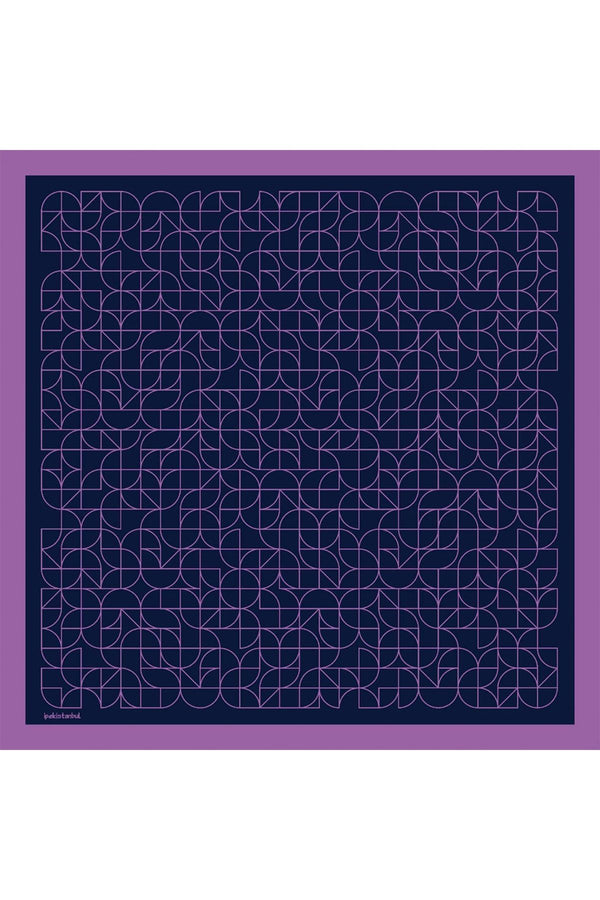 Pamuk Ipek Eşarp - Geometrik Desen - Mor
