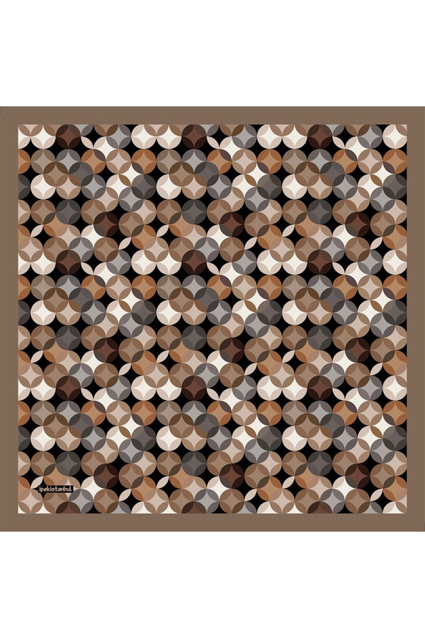 Pamuk Ipek Eşarp - Ring Desen - Kahverengi