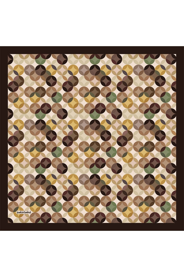 Pamuk Ipek Eşarp - Ring Desen - Koyu Kahve