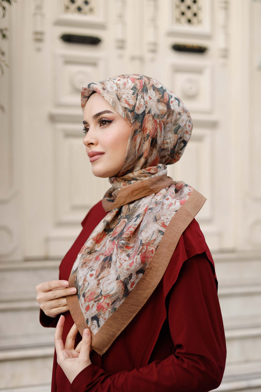 Tensel Eşarp - Batik Desen - Kahve Pudra