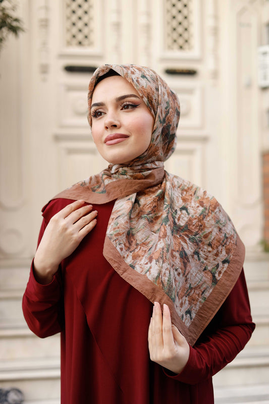 Tensel Eşarp - Batik Desen - Kahve Yeşil