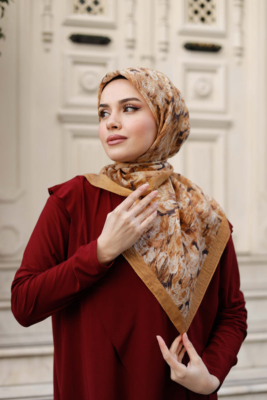 Tensel Eşarp - Batik Desen - Hardal