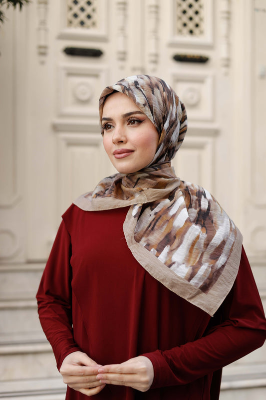 Tensel Eşarp - Mermer Desen - Vizon