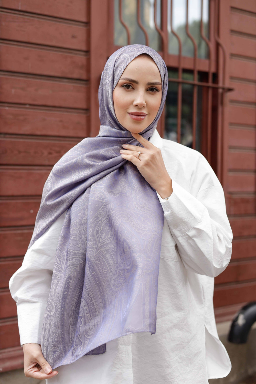 İpeksi Çift Taraflı Jakar Şal - Hint Desen - Lavanta