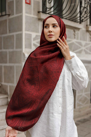 İpeksi Çift Taraflı Jakar Şal - Hint - Bordo