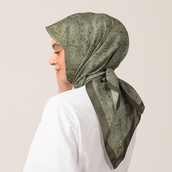 Pamuk İpek Eşarp - Mandala Desen - Yeşil